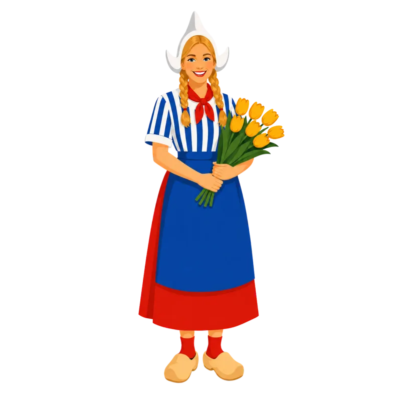 Dutch woman Nature Yellow tulips Stickdatei – Blumen