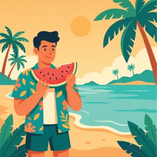 Man Watermelon Beach Stickdatei