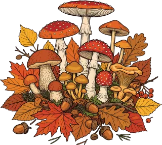 Mushrooms Autumn Leaves Stickdatei