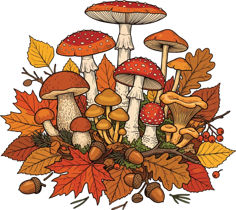 Mushrooms Autumn Leaves Stickdatei – Natur