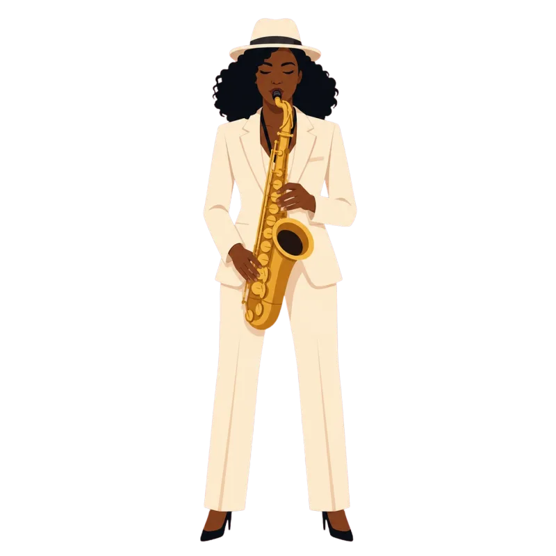 Female saxophonist Black saxophonist Jazz music Stickdatei – Musik