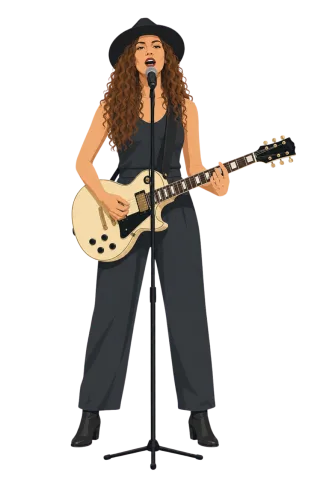 Female guitarist Singing Electric guitar Stickdatei – Musik