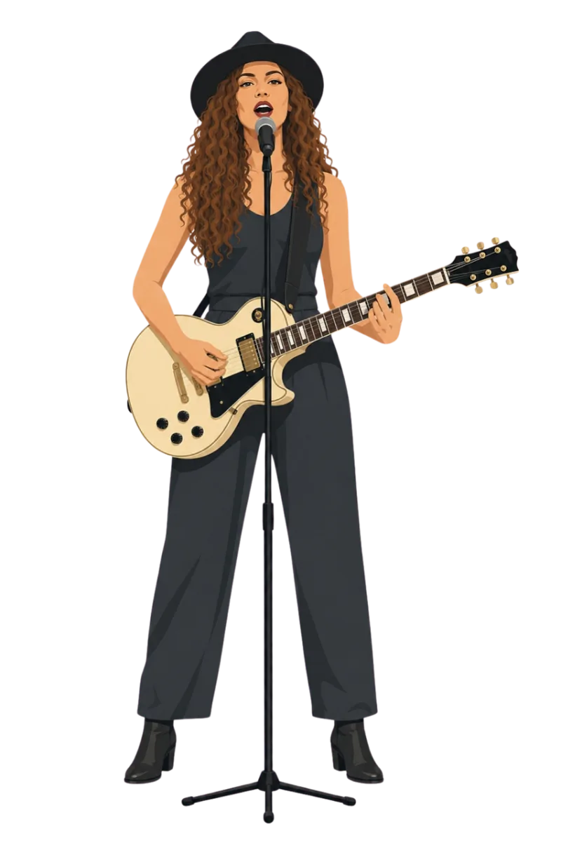 Female guitarist Singing Electric guitar Stickdatei – Musik