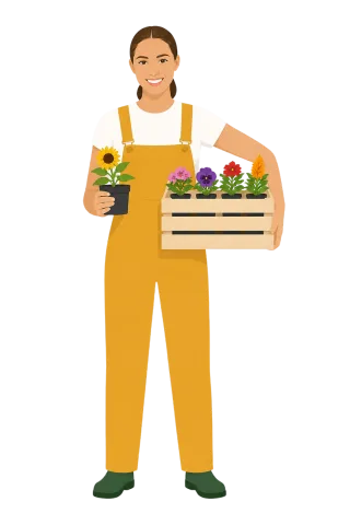 Gardener Sunflower Flowerpot Stickdatei