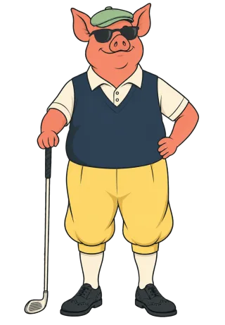 Pig golfer Anthropomorphic pig Golf club Stickdatei