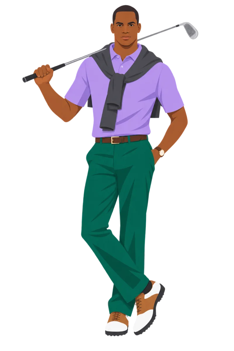 Golfer Purple polo Green pants Stickdatei – Sport