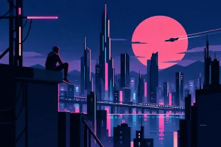 Cyberpunk Neon City at night Stickdatei – Kinder