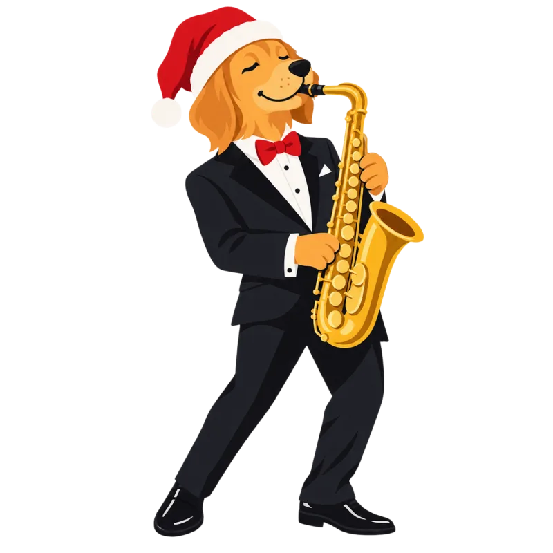 Golden retriever Christmas dog Saxophonist Stickdatei – Musik