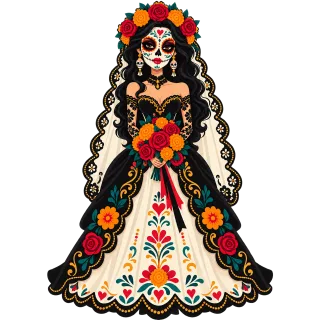Day of the dead Calavera bride Sugar skull Stickdatei – Blumen