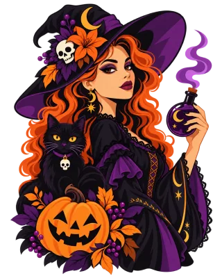 Halloween witch Witch Black cat Stickdatei