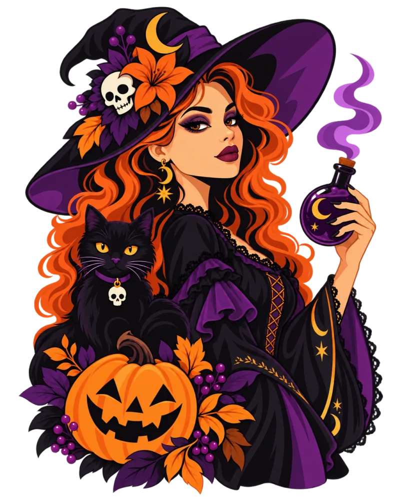 Halloween witch Witch Black cat Stickdatei – Natur