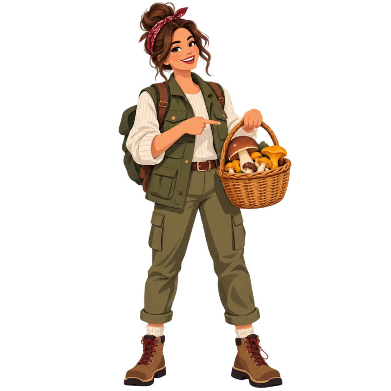 Mushroom foraging Forest mushrooms Wicker basket Stickdatei – Natur