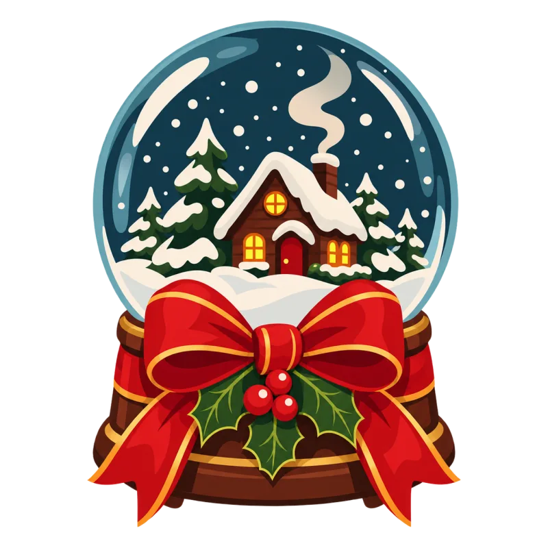 Christmas snow globe Winter cabin Red bow Stickdatei – Weihnachten