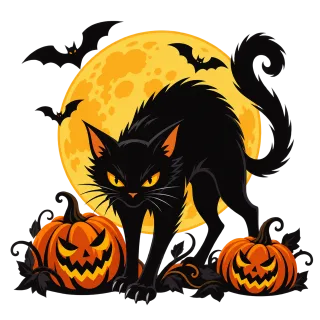 Halloween Black cat Pumpkin Stickdatei