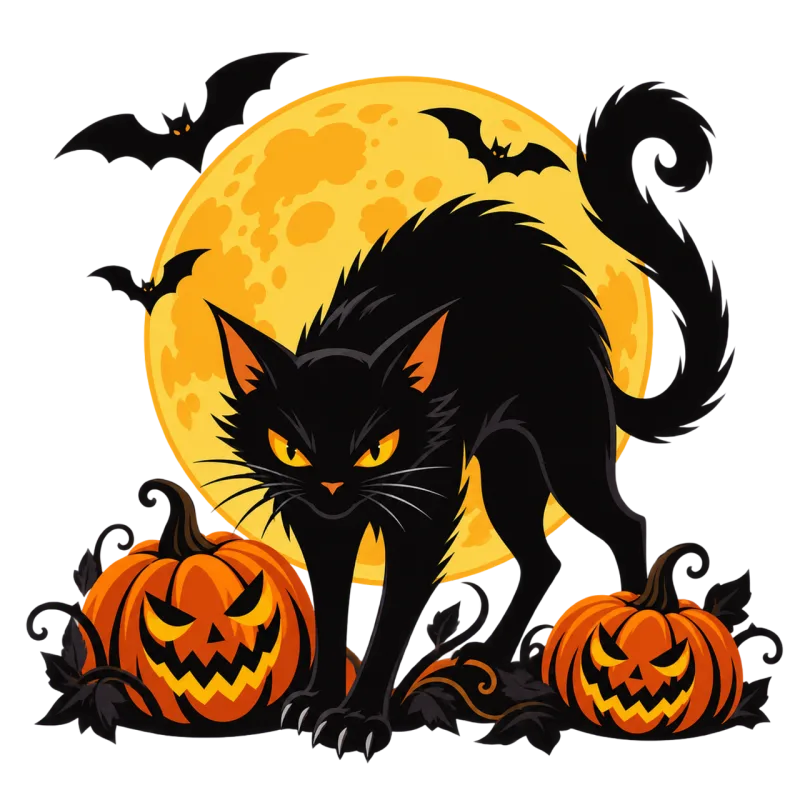 Halloween Black cat Pumpkin Stickdatei – Tiere