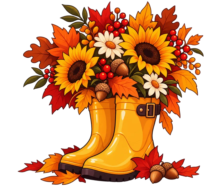 Autumn Rain boots Sunflower Stickdatei – Blumen