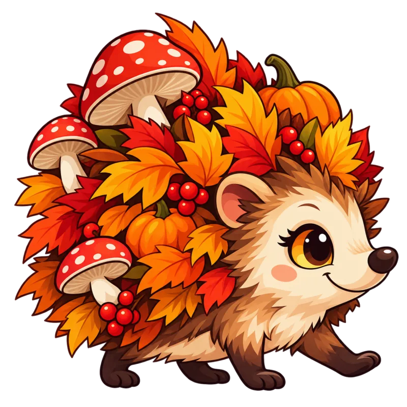 Hedgehog Autumn Leaves Stickdatei – Natur