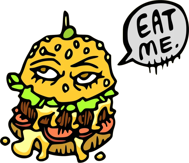 Bubble Burger Cartoon Stickdatei – Essen & Trinken