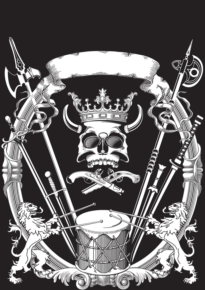 Drawing Heraldry Scull Stickdatei – Musik