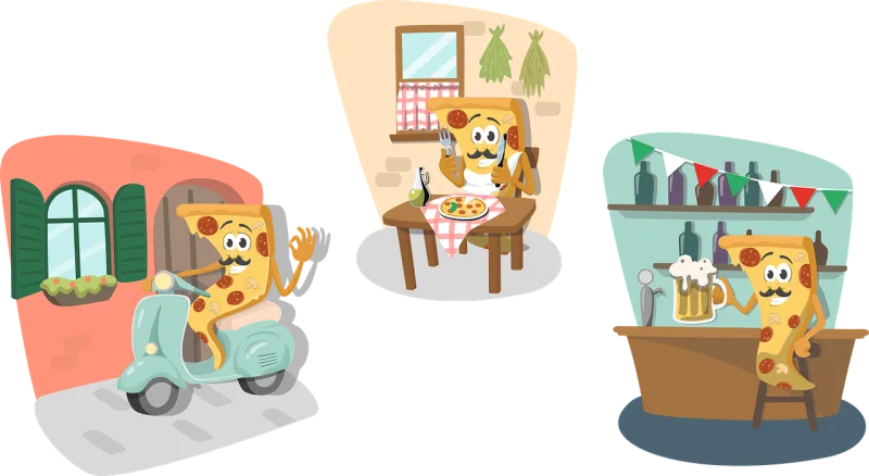 Pizza Slice of pizza Character Stickdatei – Essen & Trinken
