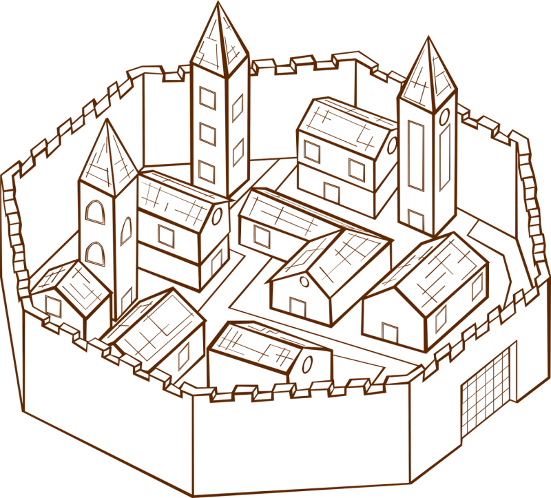 Medieval town Village Surrounding wall Stickdatei – Kinder