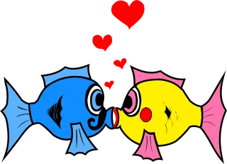 Fish Hearts Kiss Stickdatei
