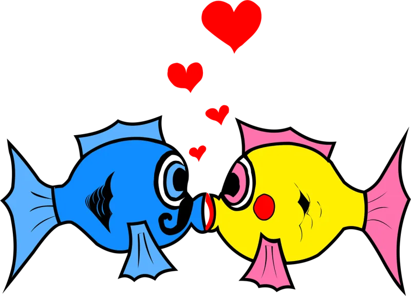 Fish Hearts Kiss Stickdatei – Herzen & Liebe