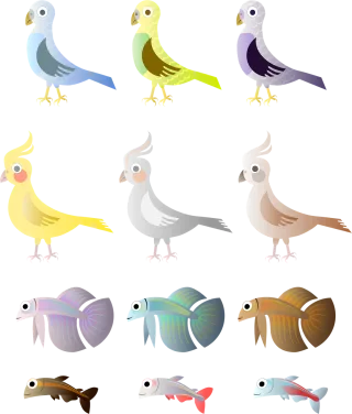 Bird Budgie Fish Stickdatei