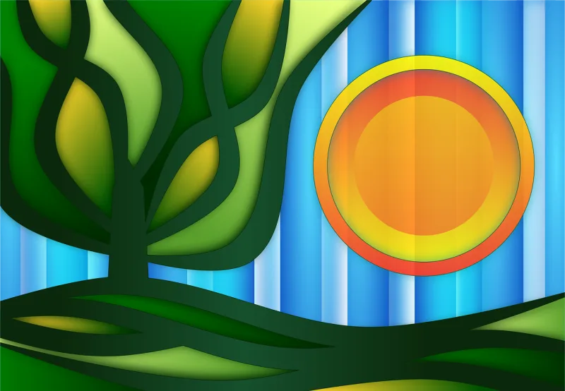 Landscape Stylised Sun Stickdatei – Natur
