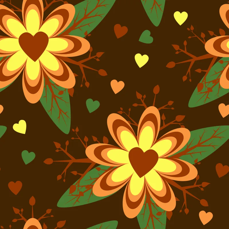 Floral Hearts Brown Stickdatei – Blumen