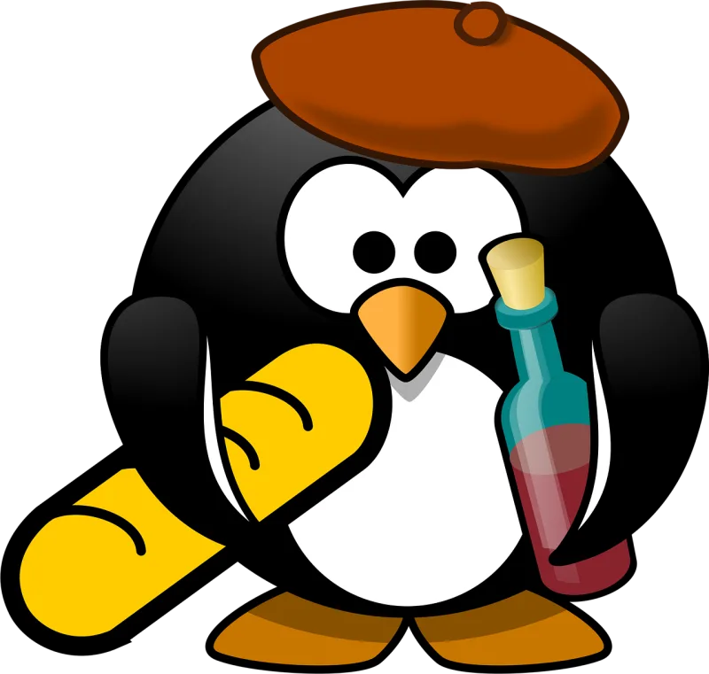 French Penguin Baguette Stickdatei – Essen & Trinken