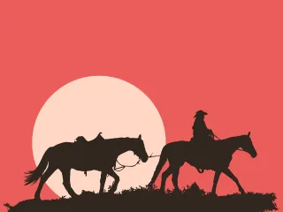 Man and horses Sunset Silhouette Stickdatei – Natur