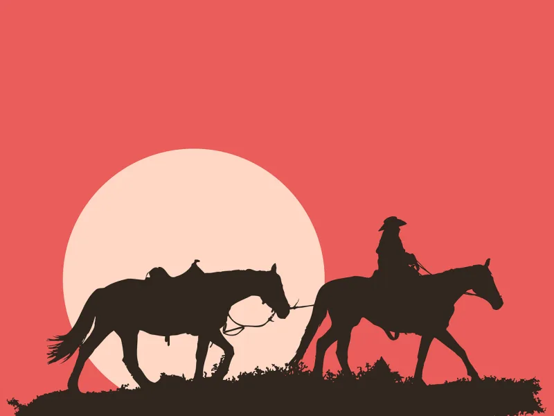 Man and horses Sunset Silhouette Stickdatei – Natur