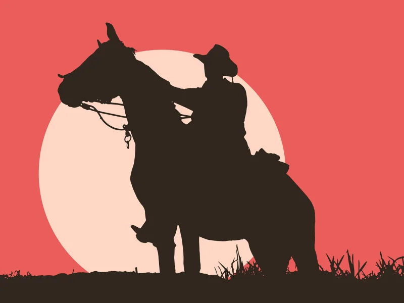 Man and horses Sunset Silhouette Stickdatei – Natur