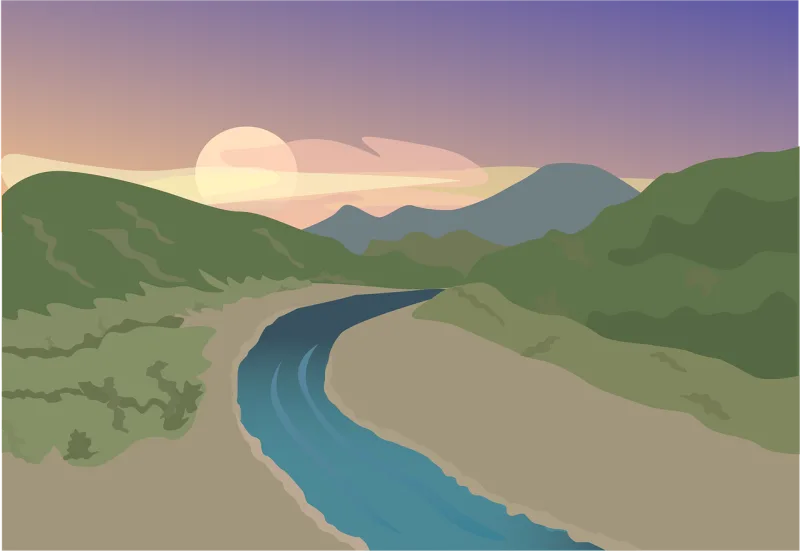 Sunset River Mountains Stickdatei – Natur