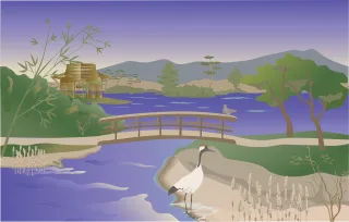 Pond Garden Crane Stickdatei