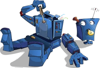 Robot Disassembled Blue Stickdatei