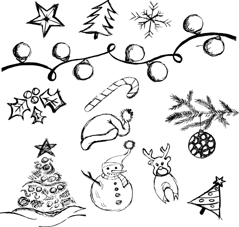 Christmas Elements Doodle Stickdatei – Weihnachten