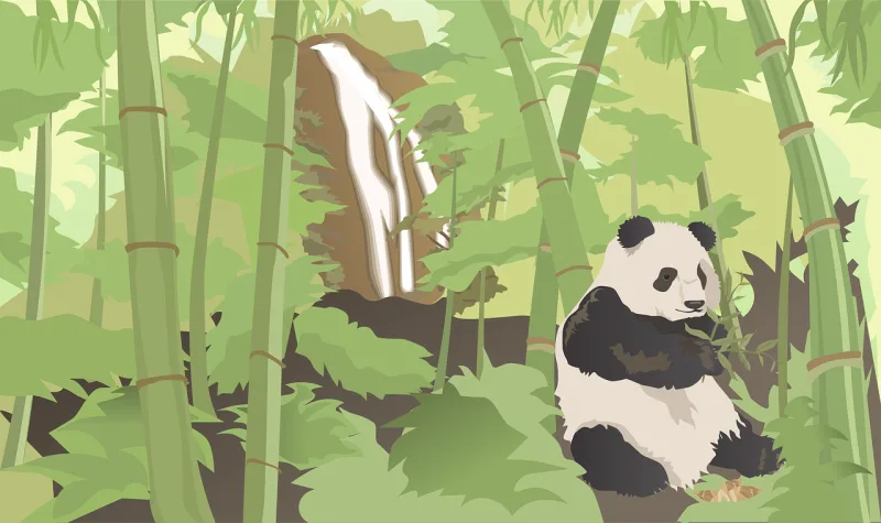 Panda Bamboo Waterfall Stickdatei – Tiere