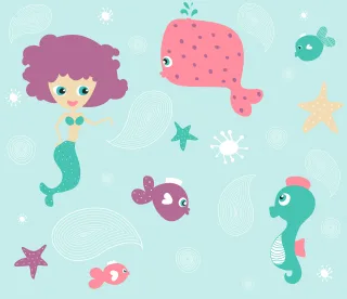 Mermaid Whale Seahorse Stickdatei