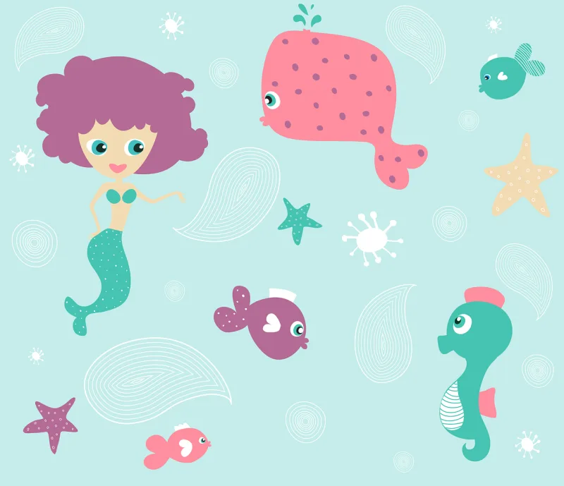 Mermaid Whale Seahorse Stickdatei – Kinder