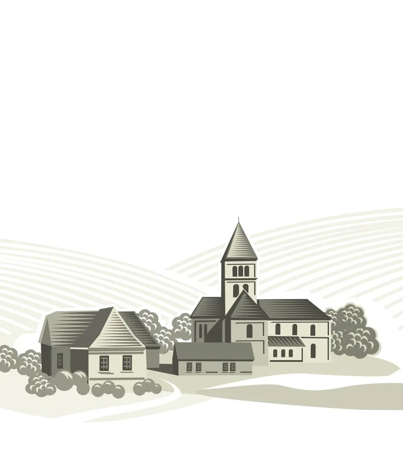 Village Buildings Church Stickdatei – Essen & Trinken