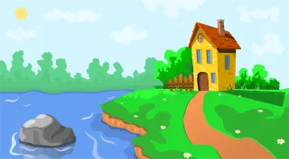 House Cartoon River Stickdatei