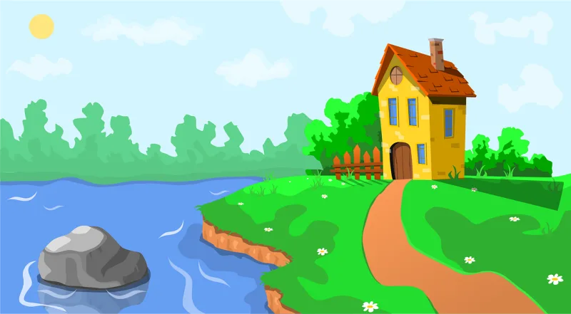 House Cartoon River Stickdatei – Natur