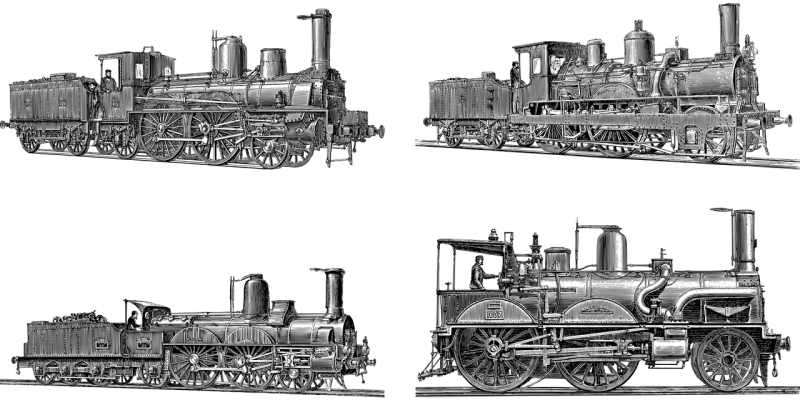 Trains Locomotive Line art Stickdatei – Fahrzeuge