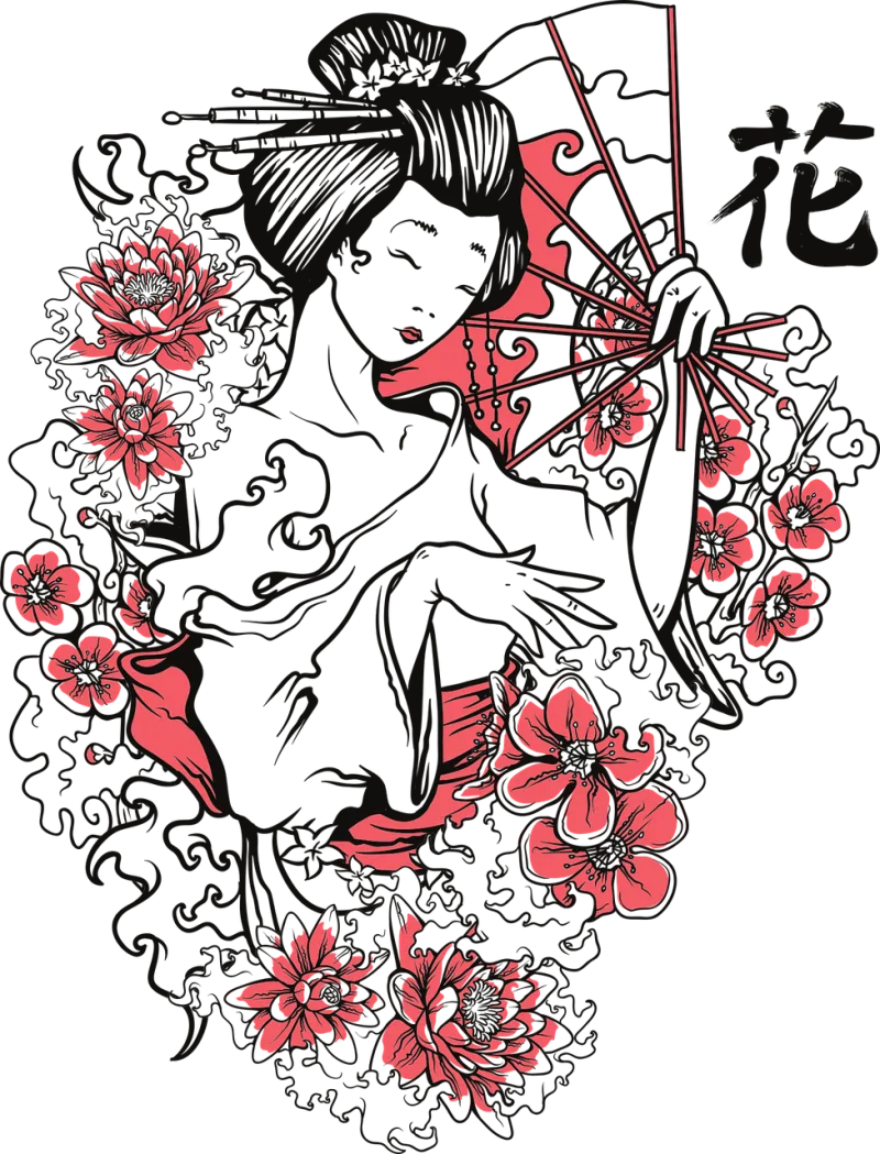 Geisha Japanese Japan Stickdatei – Herzen & Liebe