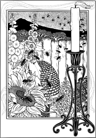Candle Bees Line art Stickdatei