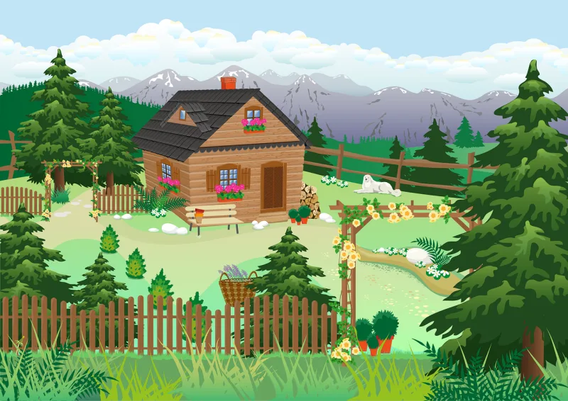 Chalet Mountains Summer Stickdatei – Natur