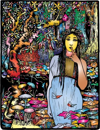 Girl Jungle Line art Stickdatei