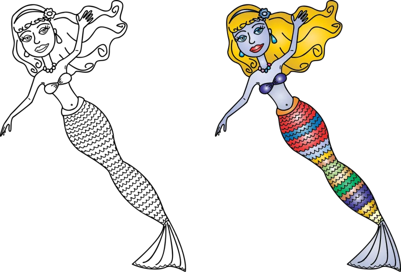 Mermaid Girl Line art Stickdatei – Kinder